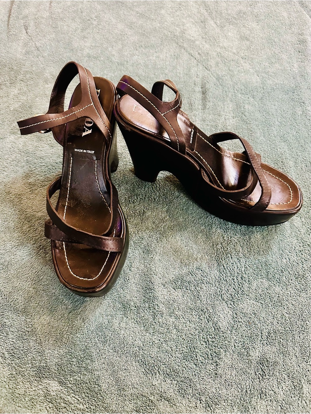 Prada Black Leather Platform Sandals Chunky Heel Made in Italy EU 38.5 US 8